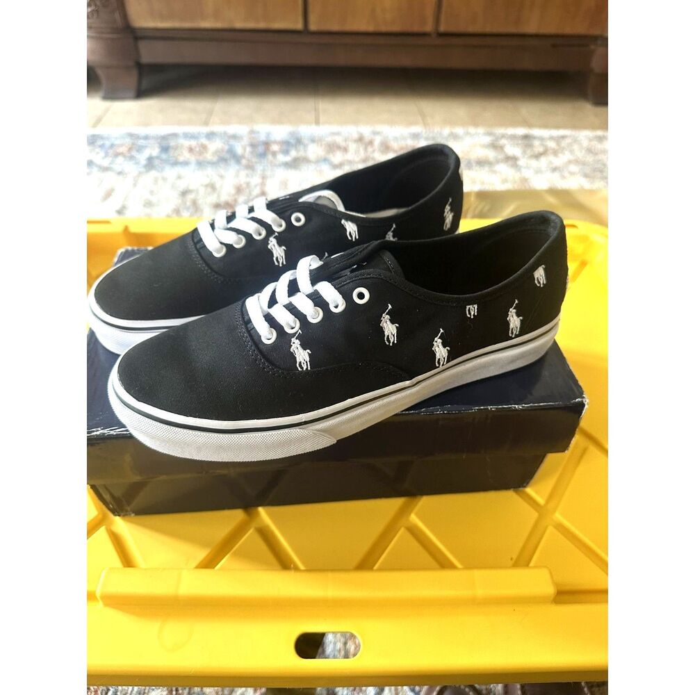 Polo Ralph Lauren Keaton Allover Pony Sneakers 10 D New in Box Black